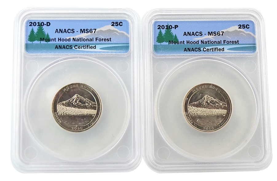 2010 Mt. Hood National Park Quarter - P/D Set - ANACS MS67
