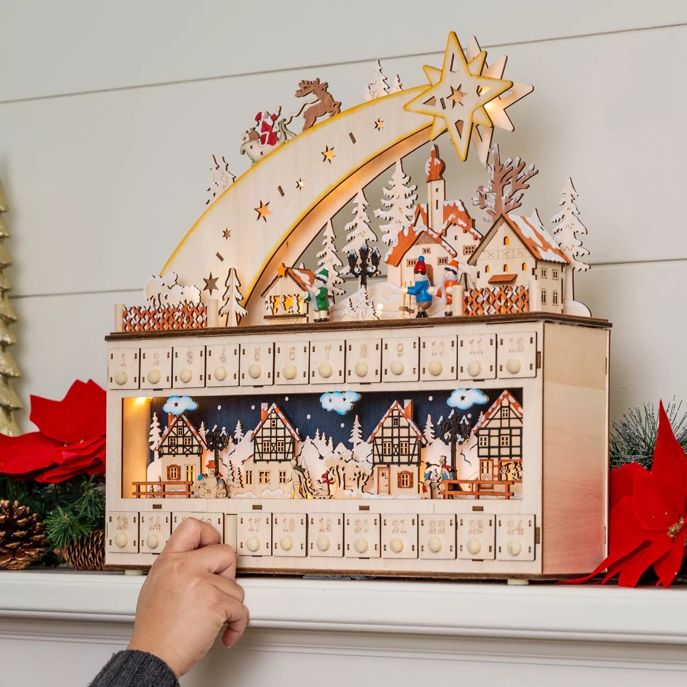 クリスマスデコレーション アドベントカレンダーLEDライト付き
