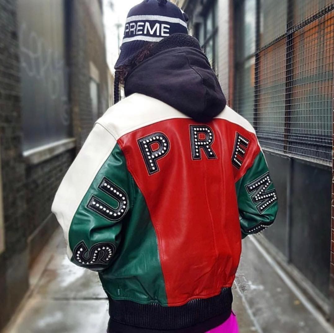 supreme Studded Arc Logo Leather Jacket