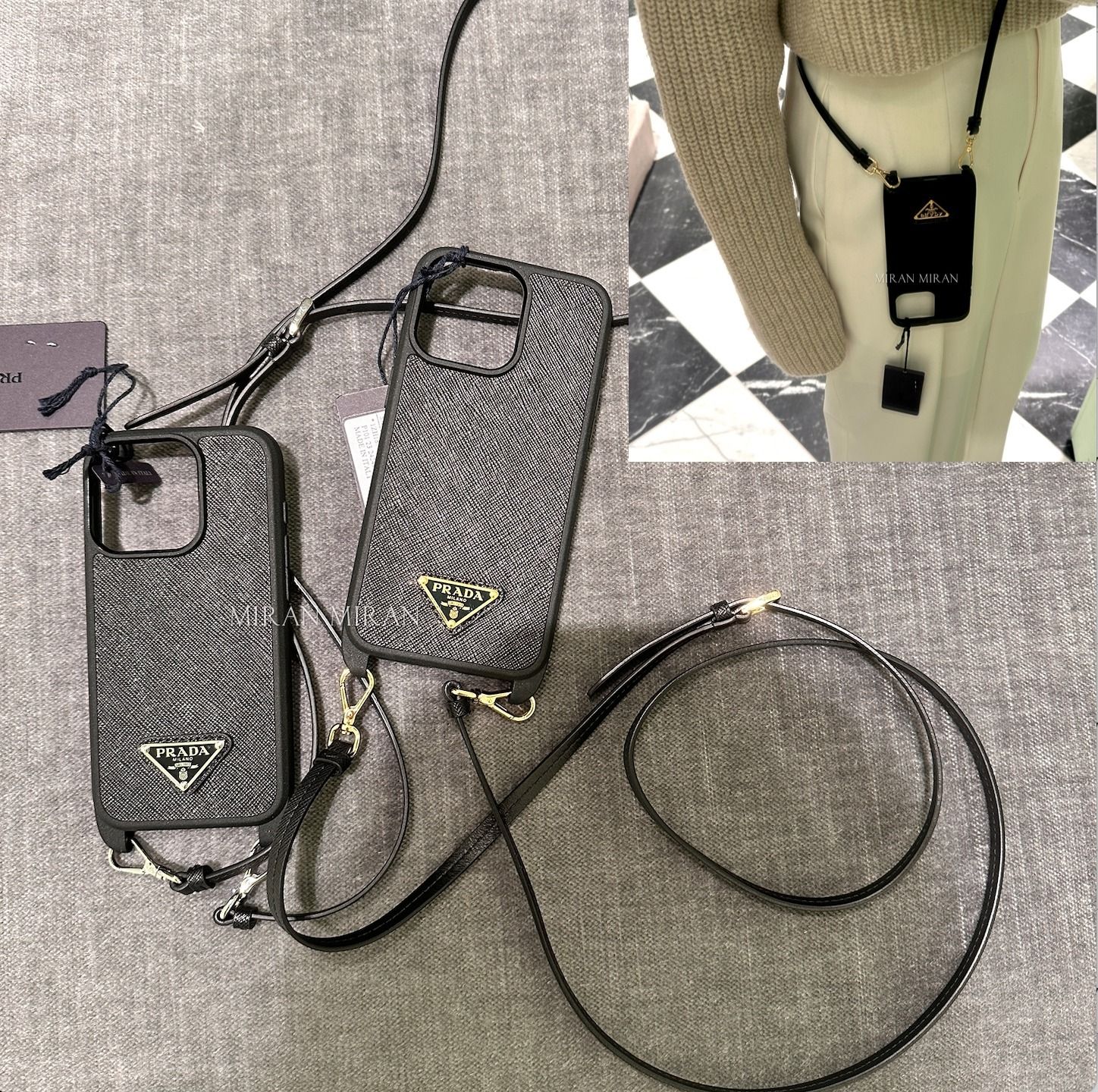 PRADA iPhone 15Pro 用ケース ブラック Prada Saffiano Leather Cover