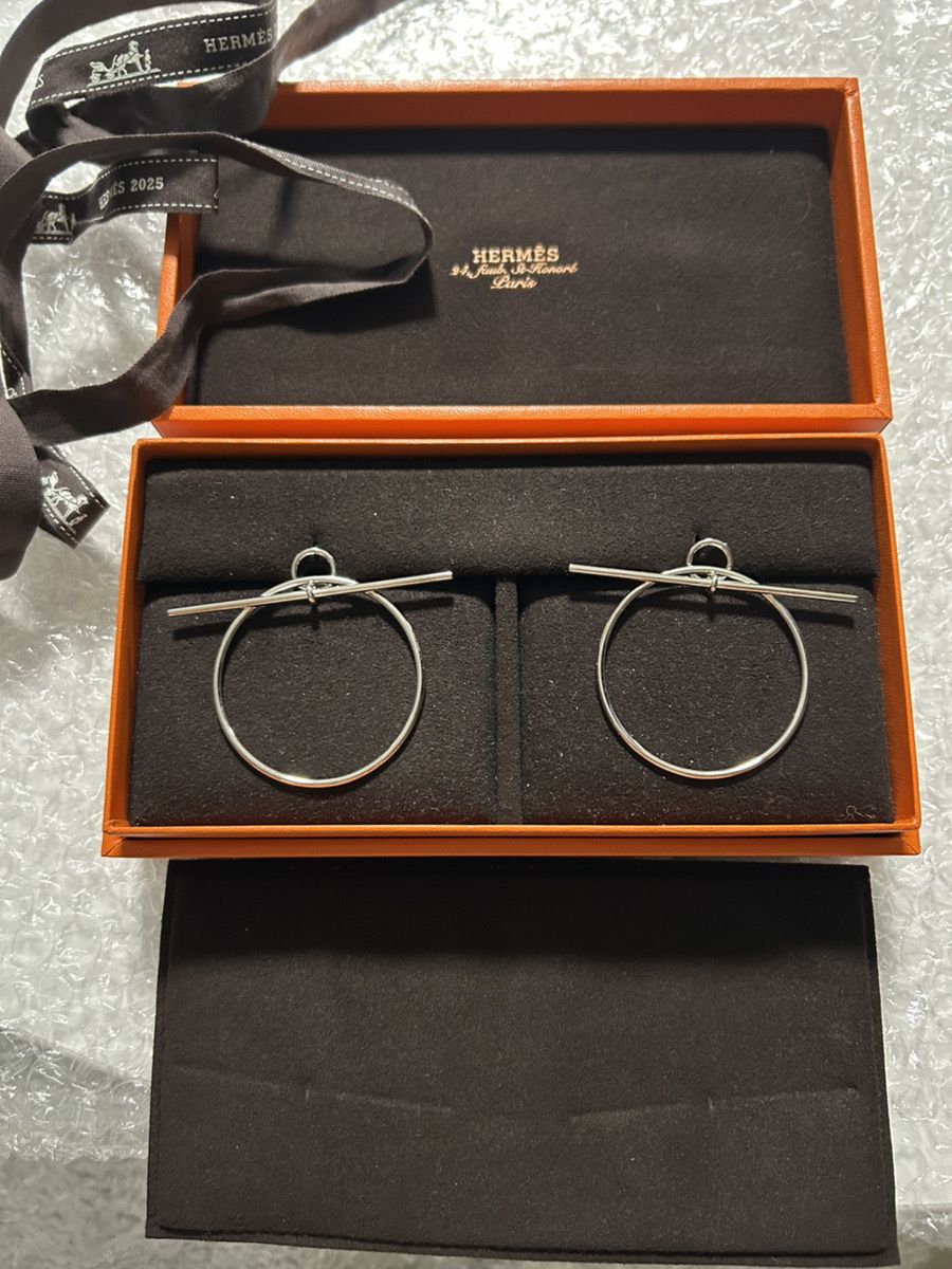 ☆国内配送☆エルメス ループピアス フープピアス シルバー MM (HERMES