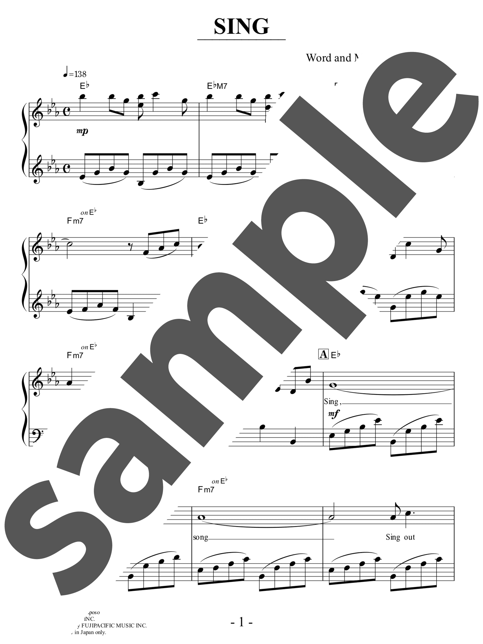 ピアノ楽譜】Sing / The Carpenters（ソロ / 中級）