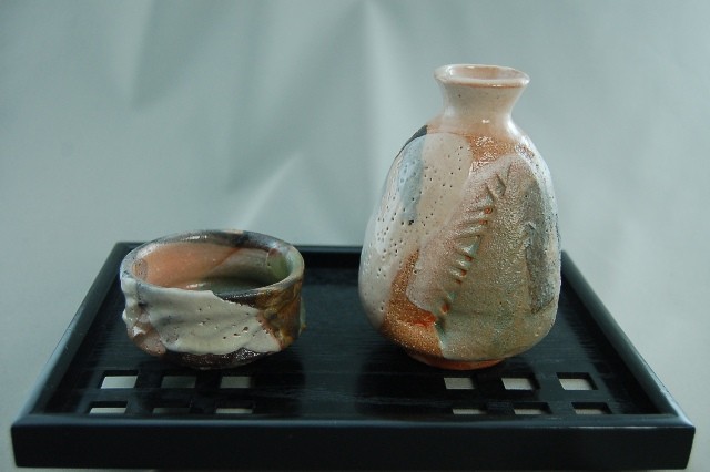 荒川明 焼締志野 ぐい呑 酒器/陶器/陶芸/鼠志野/日本酒/sake cup 荒川