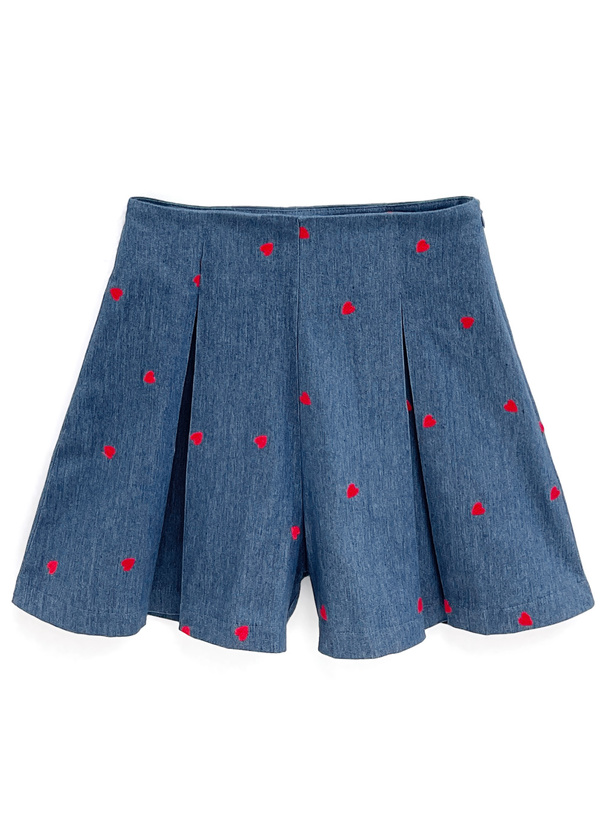 ハート柄デニムシャツ×プリーツスカパンセットアップ[at2273