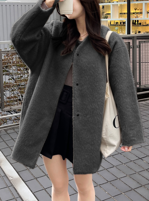 シャギーノーカラーコート[fo1779] | レディースファッション通販の