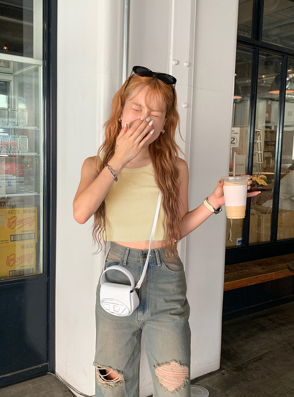 ロゴ刺繍ピグメントリブタンクトップ[kz542] | レディースファッション