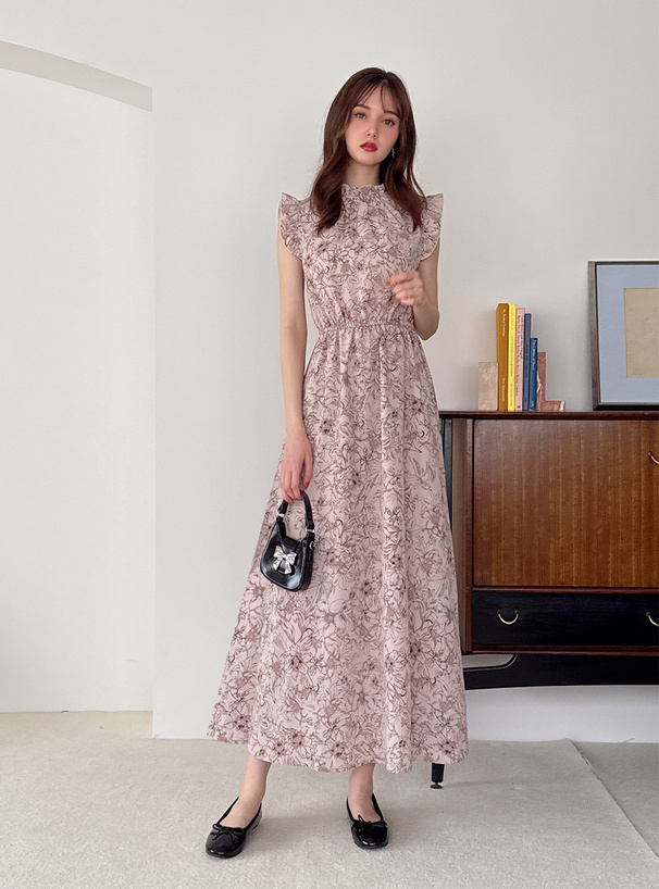 花柄フリルノースリーブフレアワンピース[on159] | レディース