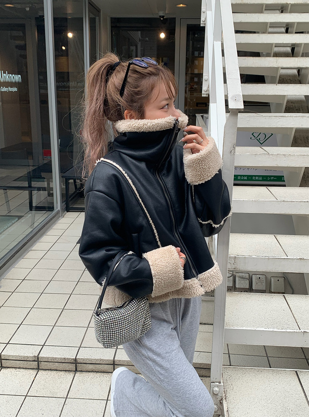 襟2Wayレザームートンブルゾン[nk76] | レディースファッション通販の