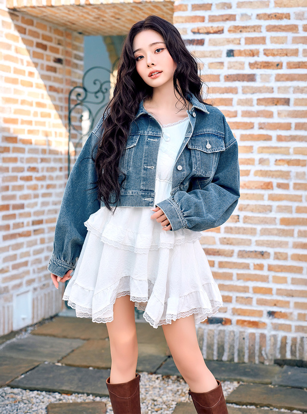 フリージア ギャザースリーブショート丈デニムジャケット[qu41