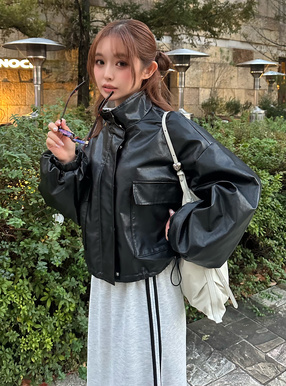 スタンドカラーレザーブルゾン[al251] | レディースファッション通販の