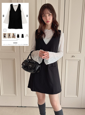 シアートップス×ジャンパースカートセットアップ[ru1343] | レディース