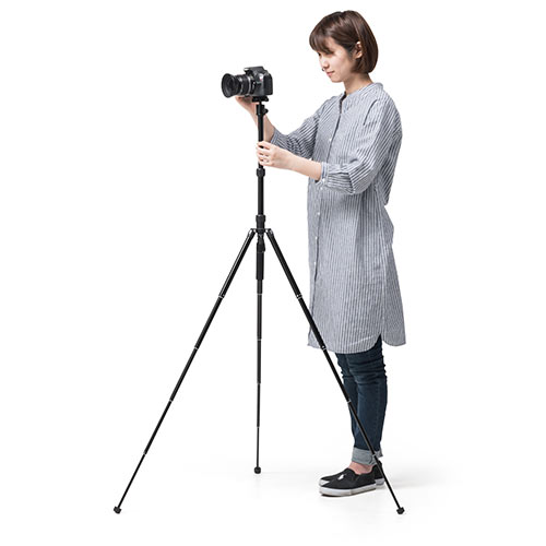 カメラ三脚（5段階伸縮・軽量・コンパクト・俯瞰対応・一眼レフ