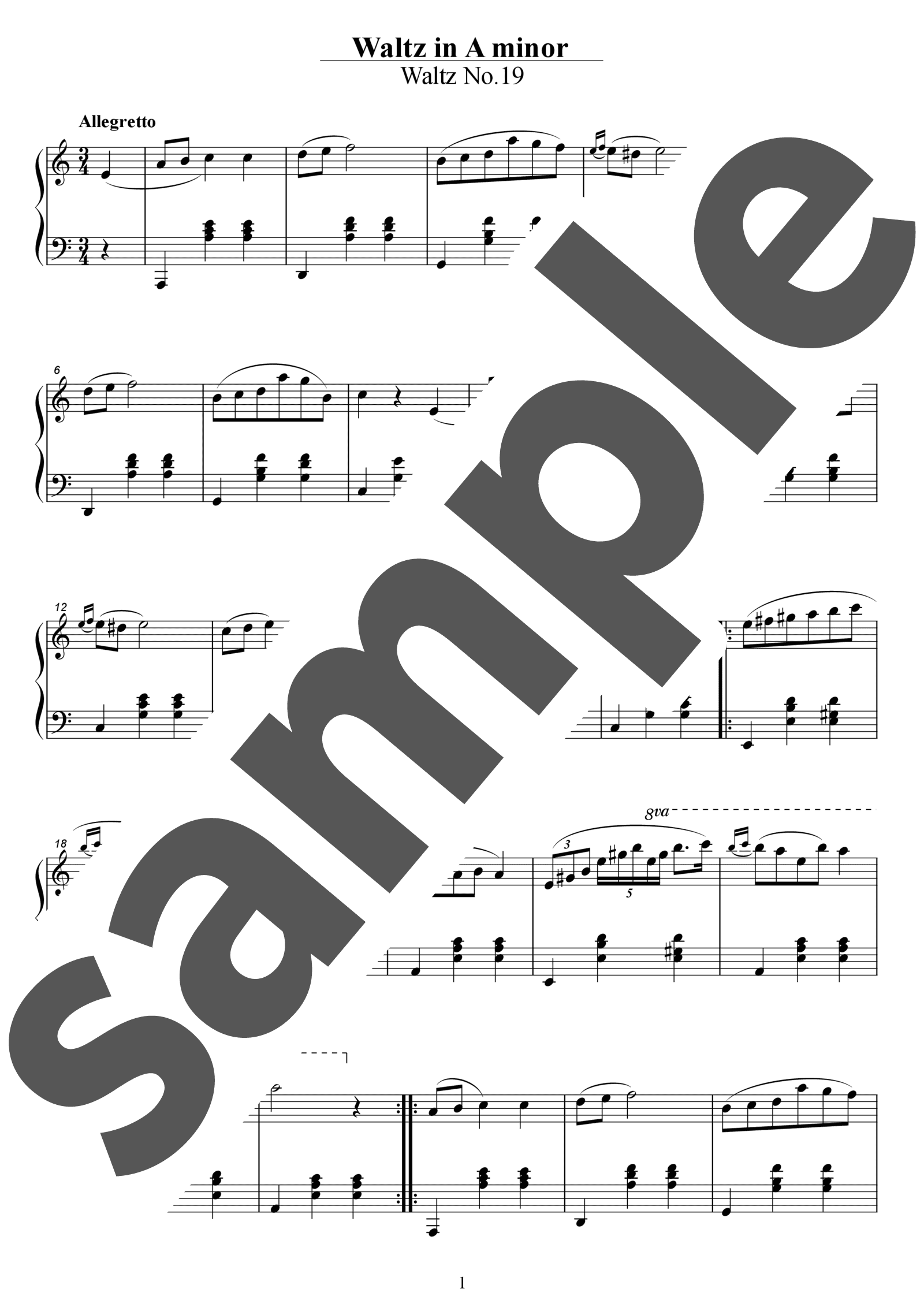 ピアノ楽譜】ワルツ第19番イ短調 遺作 / F.Chopin（初中級） - 楽譜