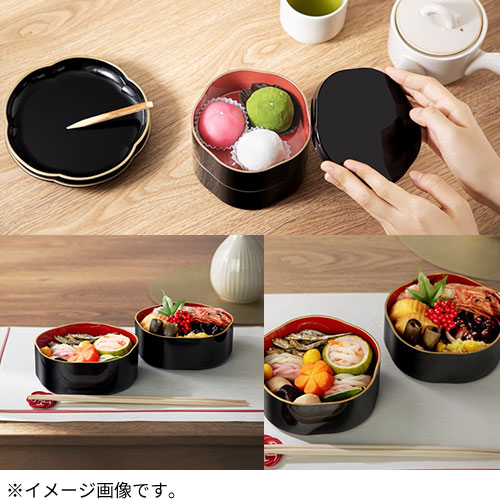 えみちゃん銀座三越 輪島塗・山中漆器 正月膳 赤黒両面半月2枚セット 銀座