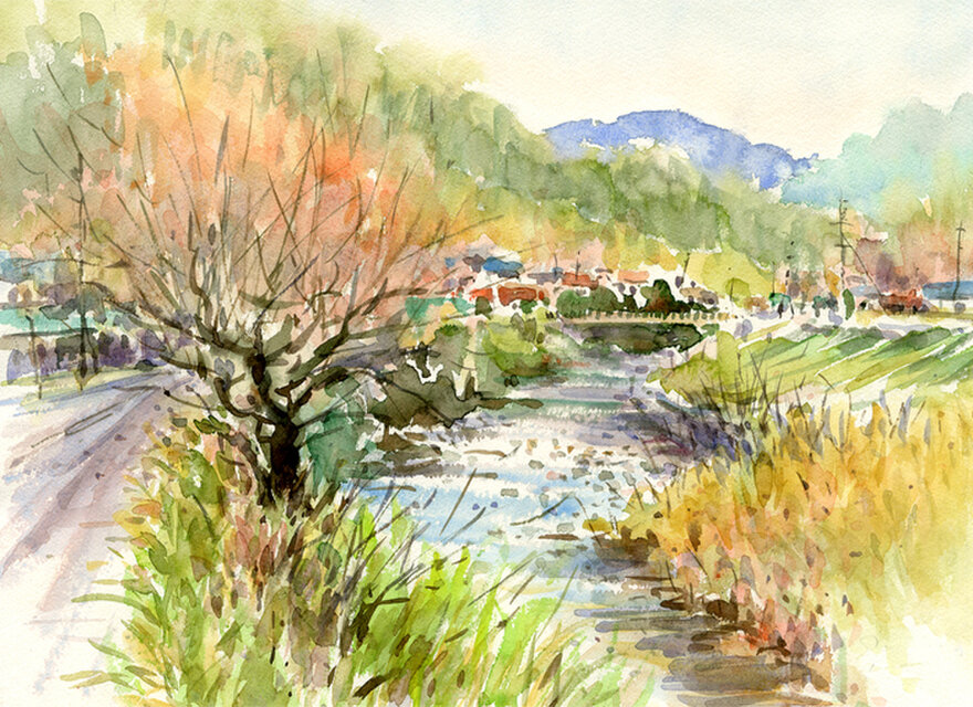 注文制作します 水彩画原画 里の秋5（＃390） | iichi 日々の暮らしを