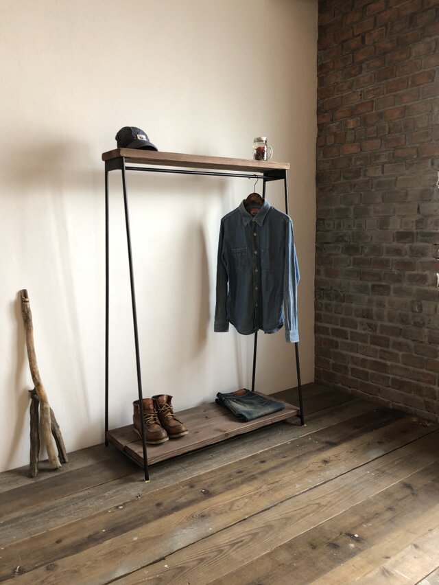 洋書スタイル】木とアイアンのハンガーラック 洋書スタイル】木と