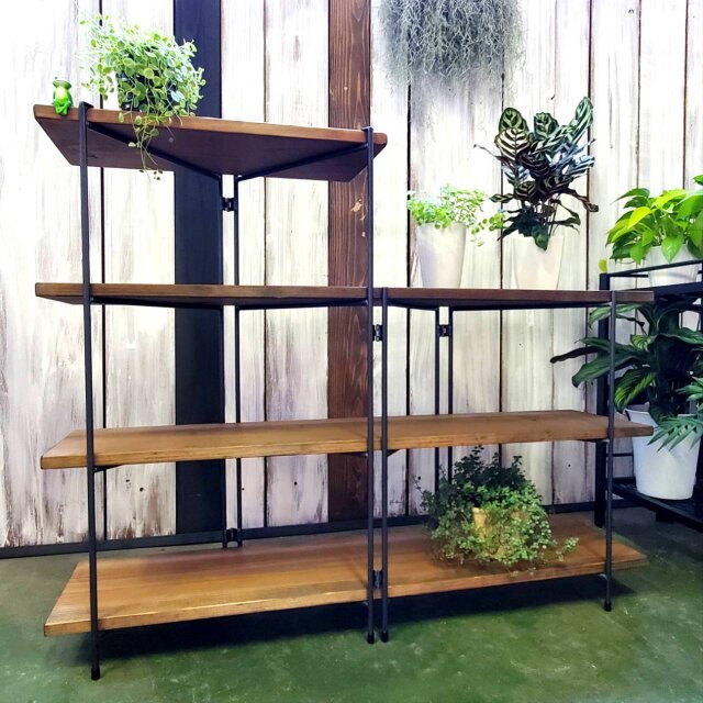 こ*ん様 【特別価格】2段アイアンシェルフ植物棚 600×300×350インダス
