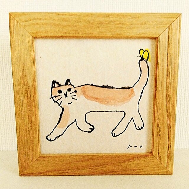 原画「のんきな猫」※木製額縁入り（10×10㎝フレーム） | iichi 日々の
