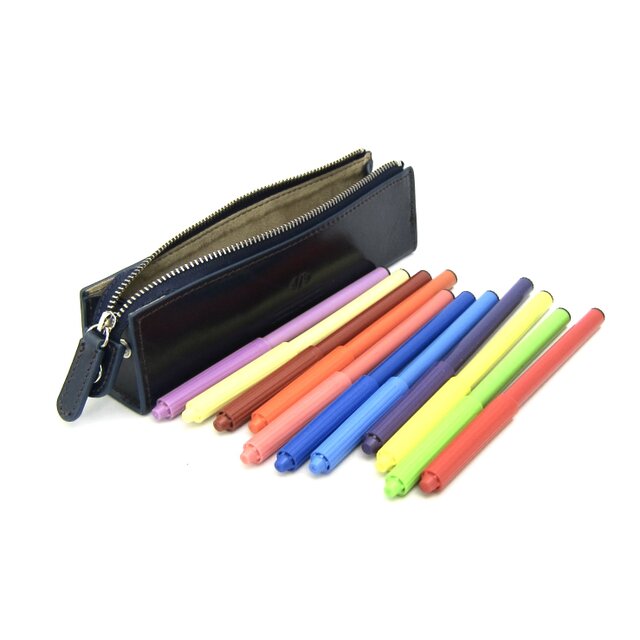 ペンケース 筆箱 三角 ジッパー レディース メンズ 本革 イタリアン