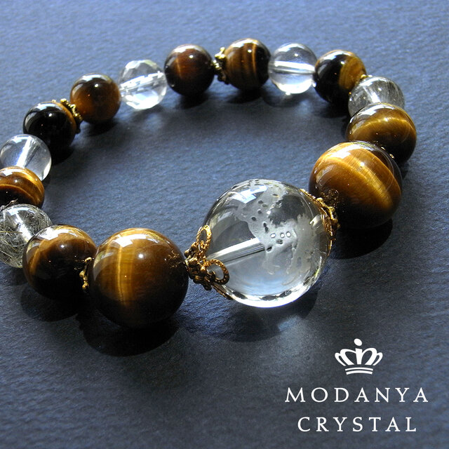 彫り水晶［龍］+ルチルクォーツ+タイガーアイのブレスレット1050