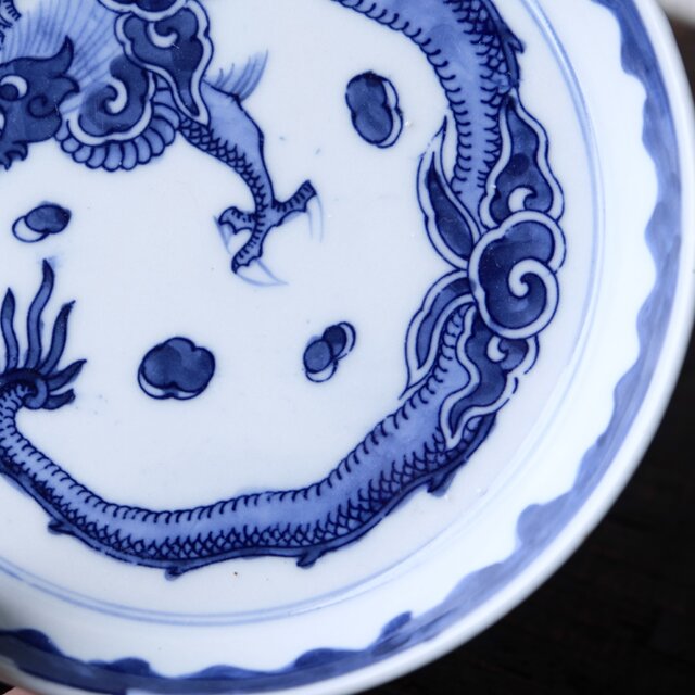 龍と雲◇伊万里 染付五寸中皿 骨董品・antiques 器 丁寧な暮らしに。角