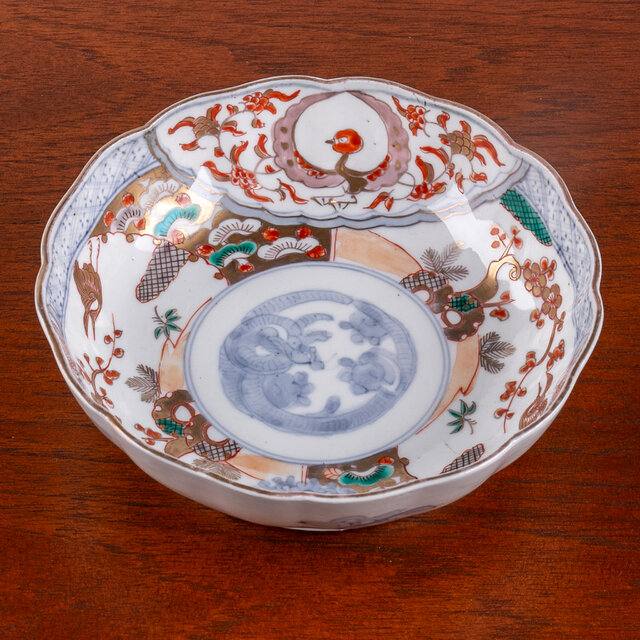 古伊万里 松竹梅・鶴文なます皿 8枚 明治時代 古伊万里 染錦