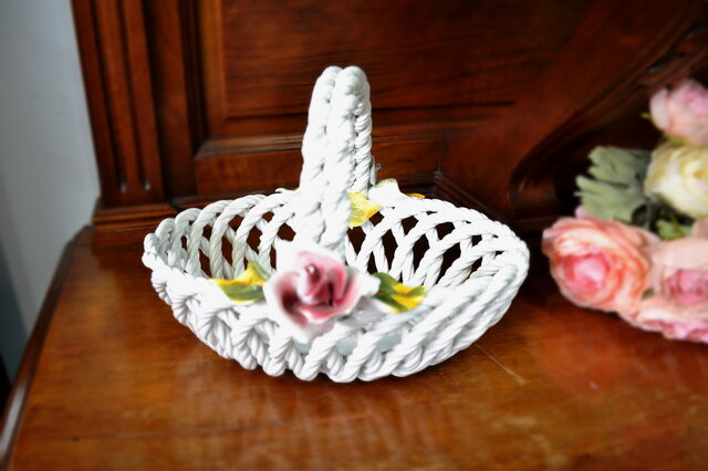 陶器製 花柄バスケット 陶器製 花柄バスケット 陶器製 花柄 バスケット