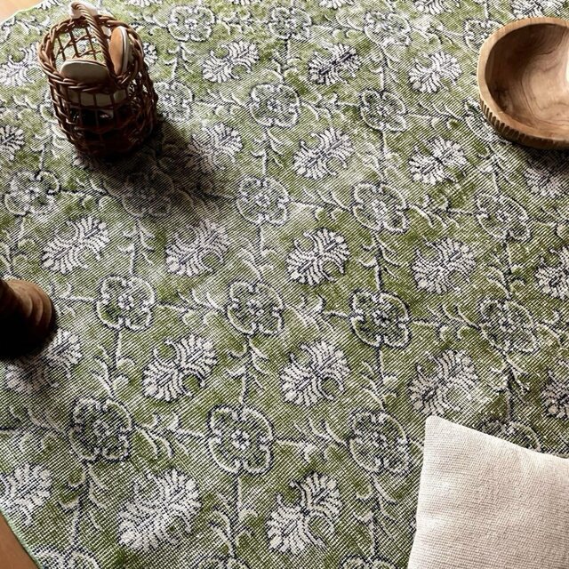 170×193大判 キウイグリーン レアな正方形 トルコヴィンテージラグ