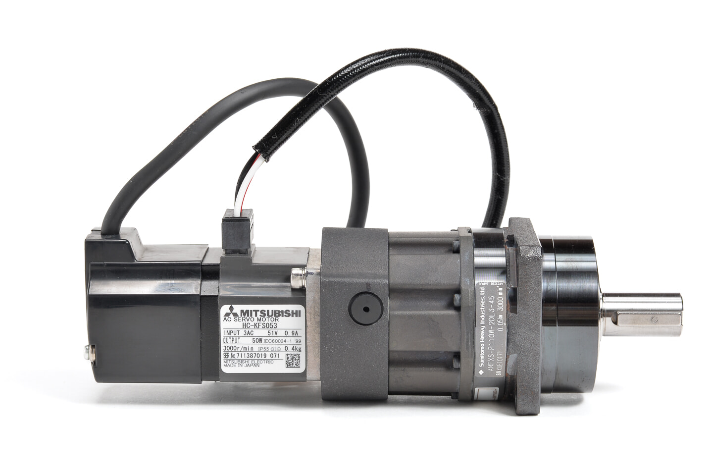 三菱 減速機付きACサーボモータ HC-KFS053 (減速比1/45・ケーブルが