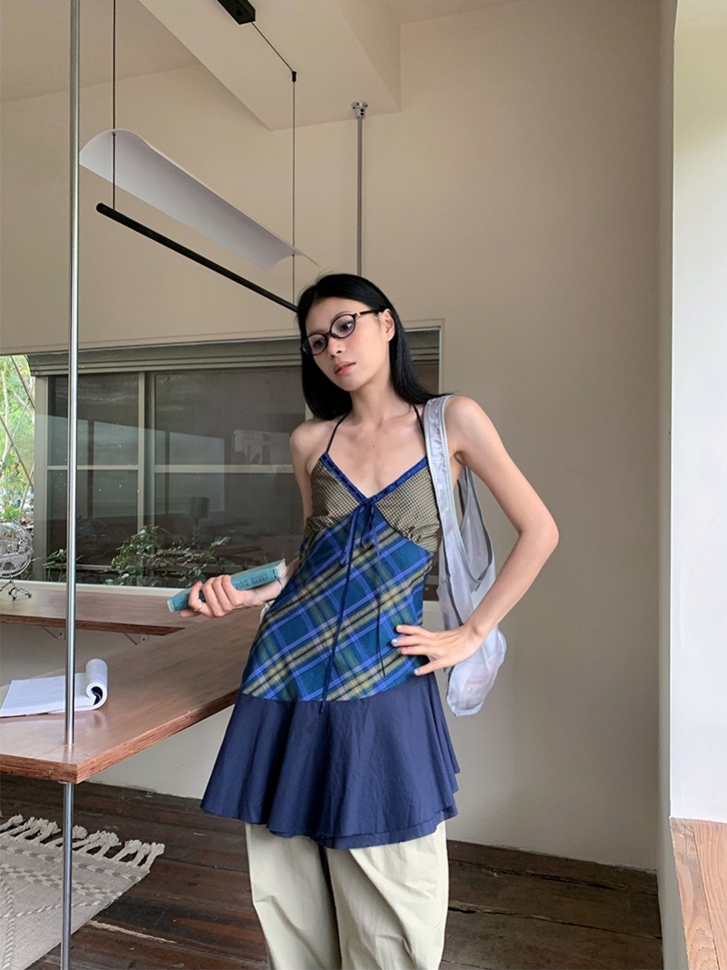 ブルーフリルチェックフリルキャミワンピース | ファッション通販