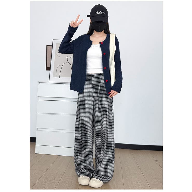 y'sワイズ黒白チェック柄アシンメトリーワイドパンツ y'sワイズ黒白