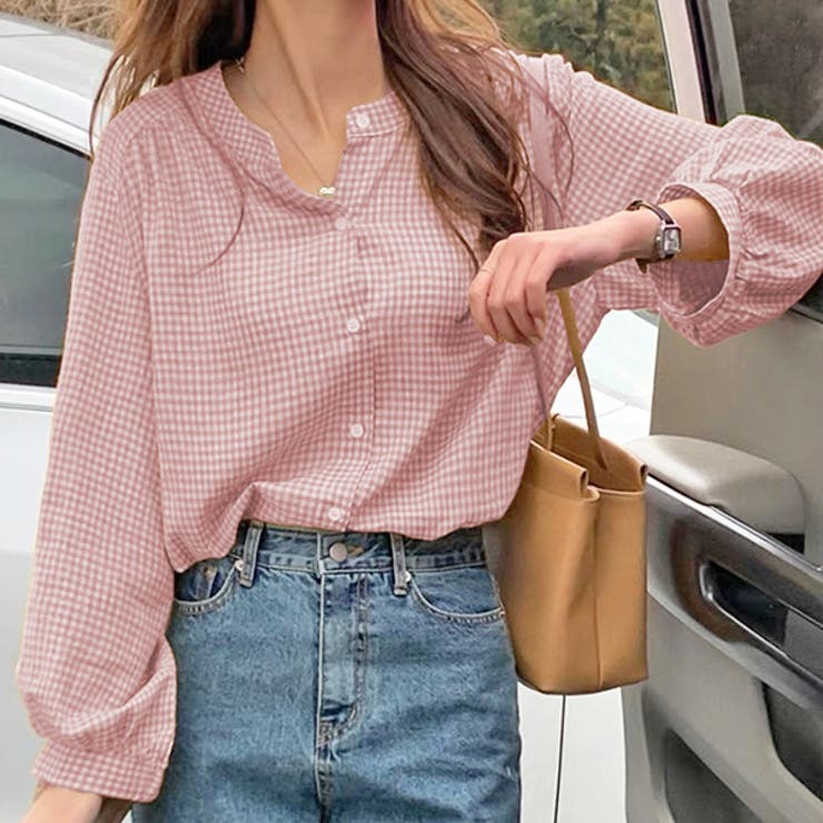 アトリエGG ギンガムチェックシャツ 1ハーフ ピンク アトリエGG