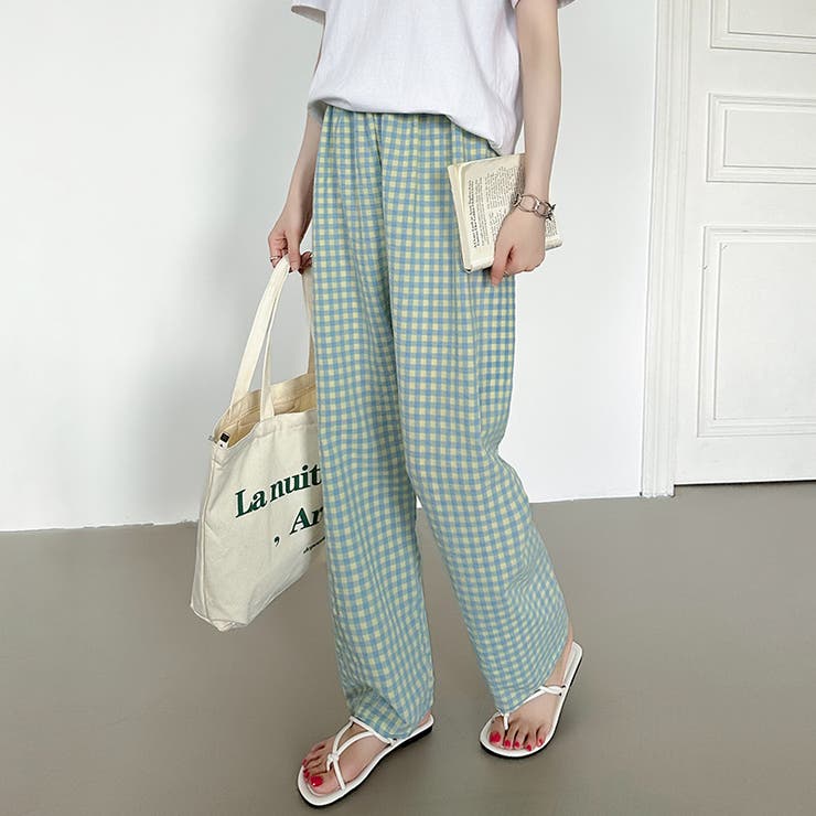 ギンガムチェックパンツ ルームウェア リラックスパンツ[品番