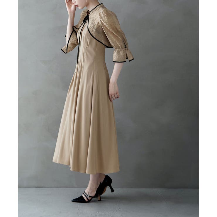 etoll エトル ジャガードボレロ&ウエストタックボリュームドレス[品番