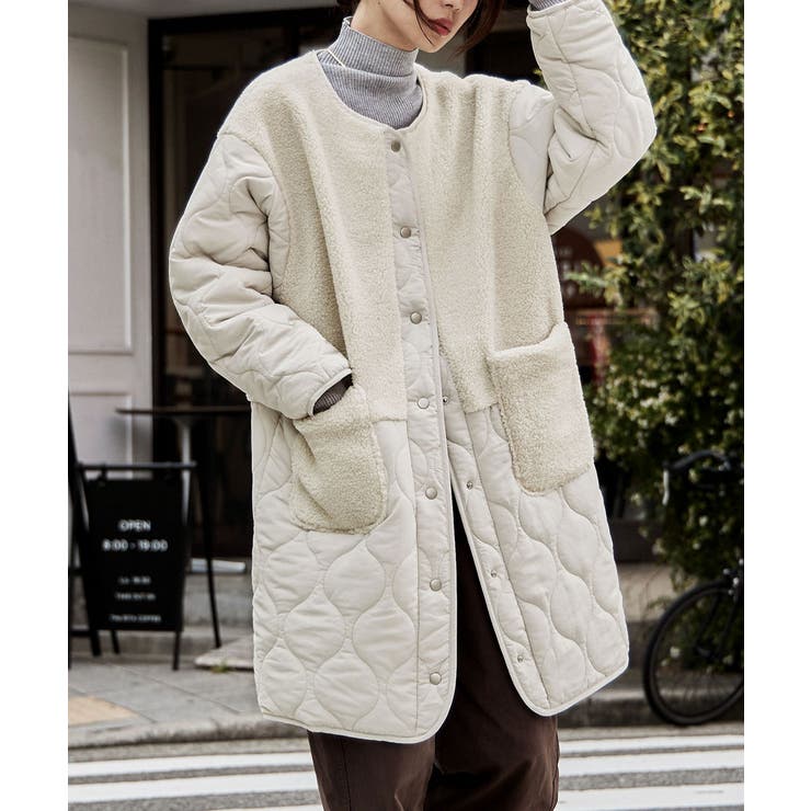 etoll エトル ノーカラーボア切替キルトコート[品番：FT000009057