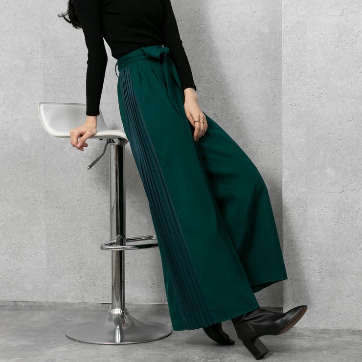 再販！】サイドプリーツ ワイドパンツ[品番：PPNW0002920]｜Pumpkin