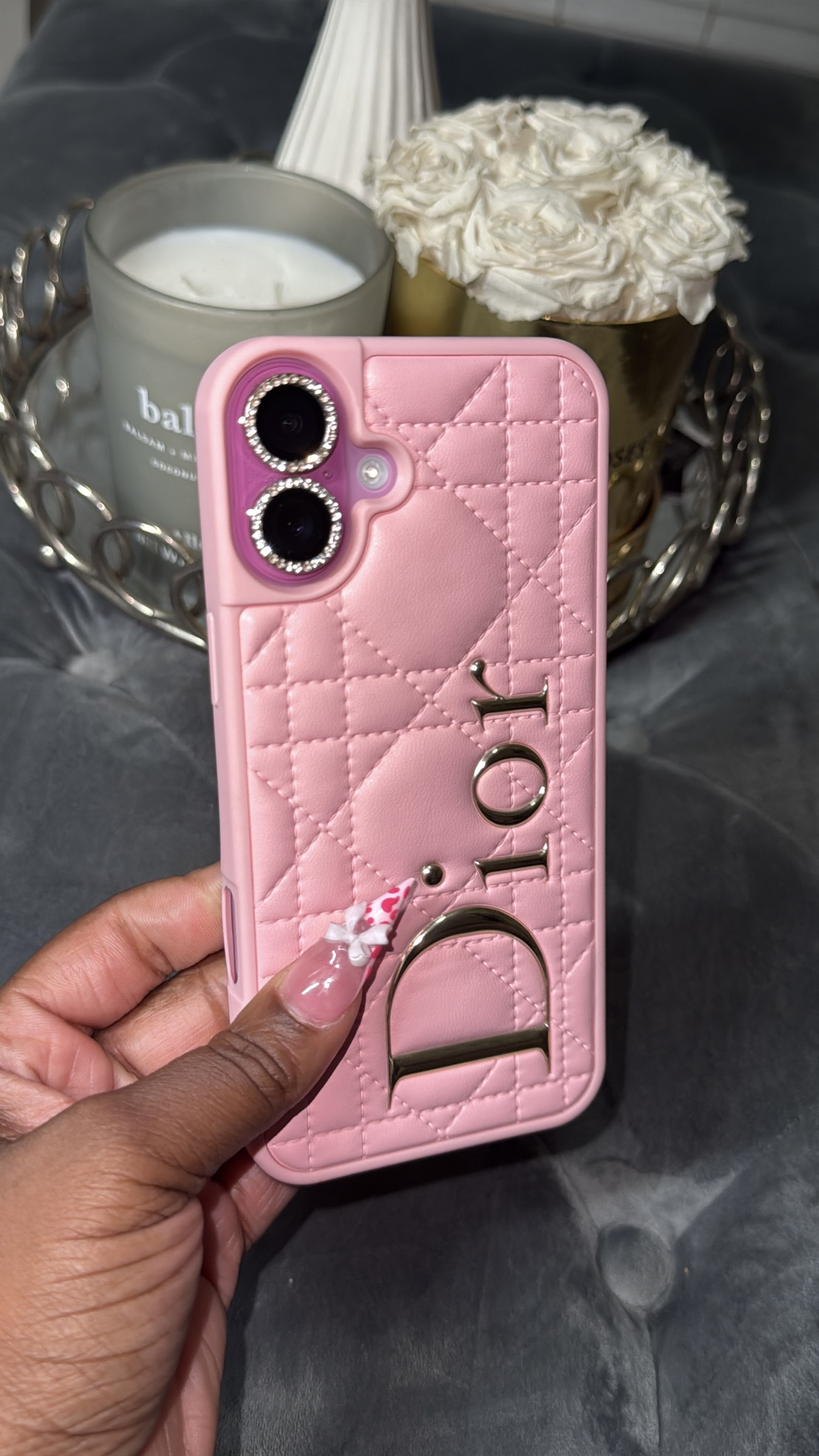 ディオール iPhone14proケース カナージュ ラムスキン ストロベリー