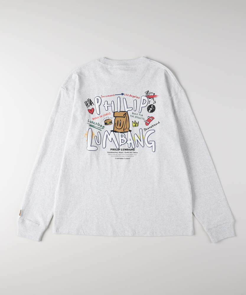 グラフィックプリントロングスリーブTシャツ(S ブラック): トップス