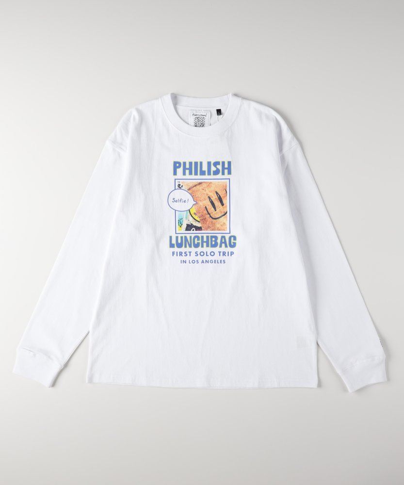 グラフィックプリントロングスリーブTシャツ(S サックス): トップス