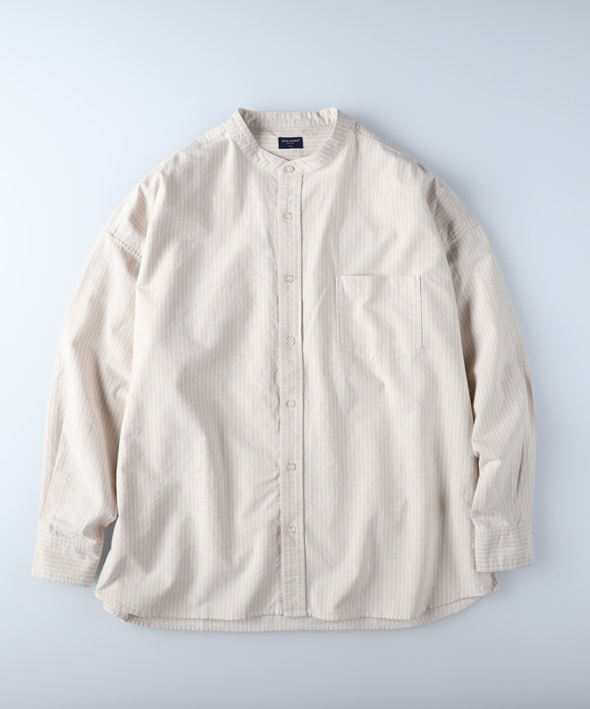 ビッグシルエットスタンドカラーシャツ(S ホワイト＊ネイビー