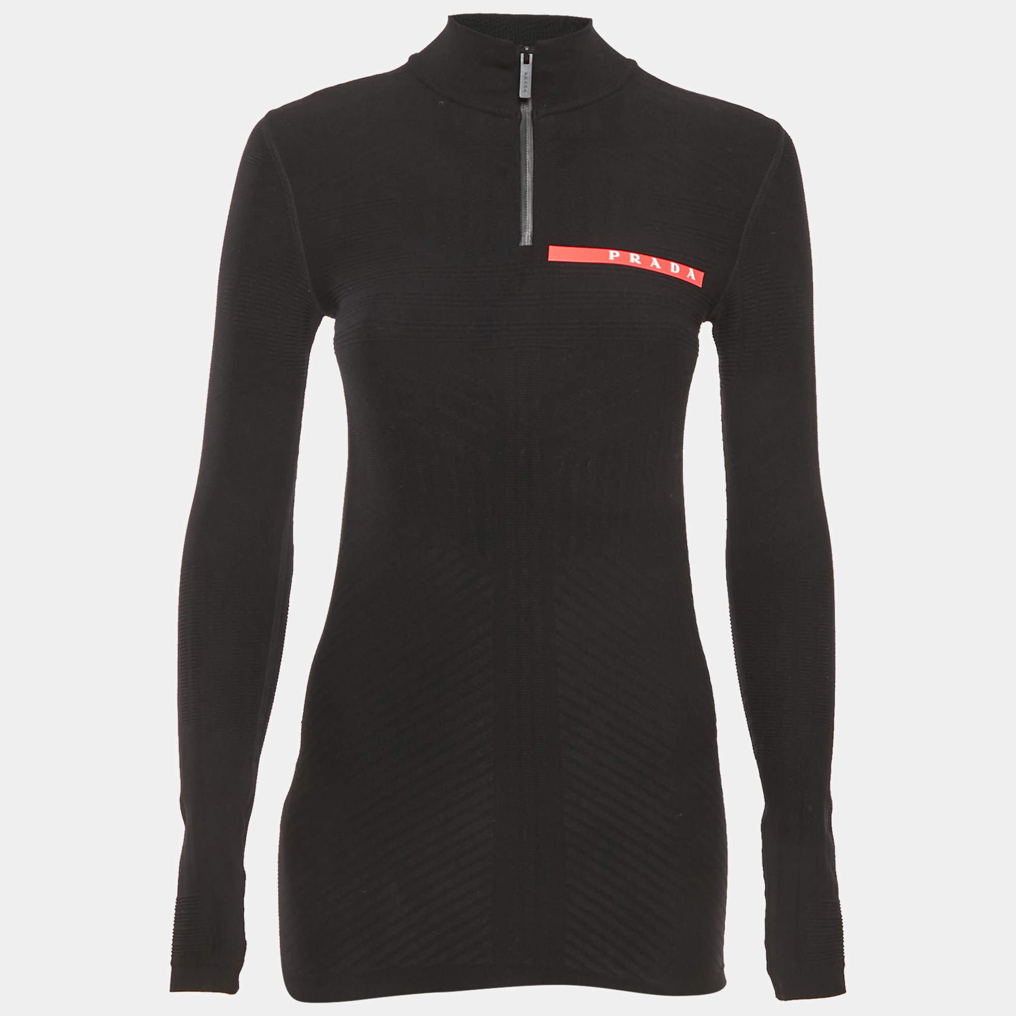 Prada Sport Black Textured Technical Jersey ZipUp Top XXSXS | eBay