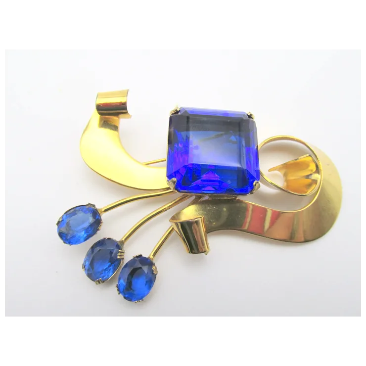 Amazing 1940s Coro Adolf Katz Gold-Plated Sterling Royal Blue