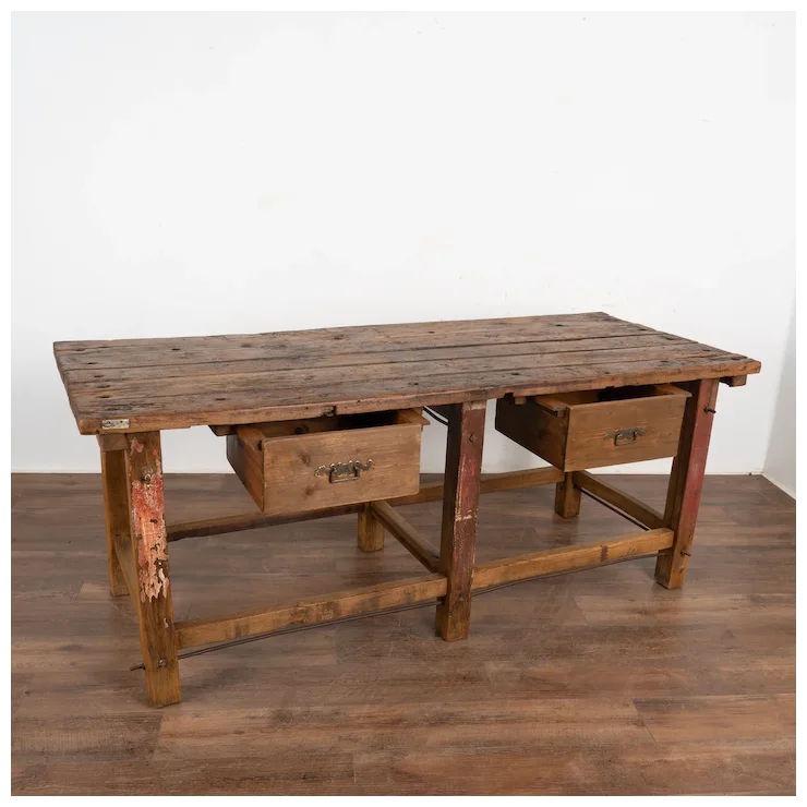 Antique Rustic Work Table With Two Drawers from Hungary circa 1880