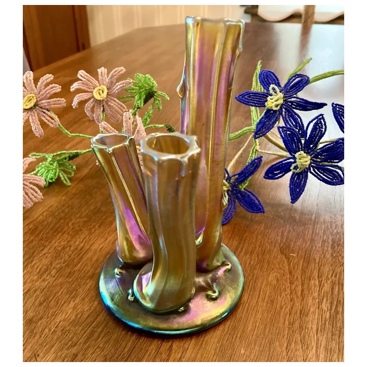 Steuben Gold Aurene Thorny Tree Stump Art Glass Flower Vase #2744