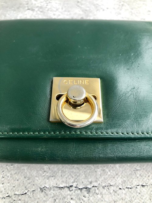 日本直送 名牌中古包 】CELINE セリーヌ 財布 グリーン ガンチーニ