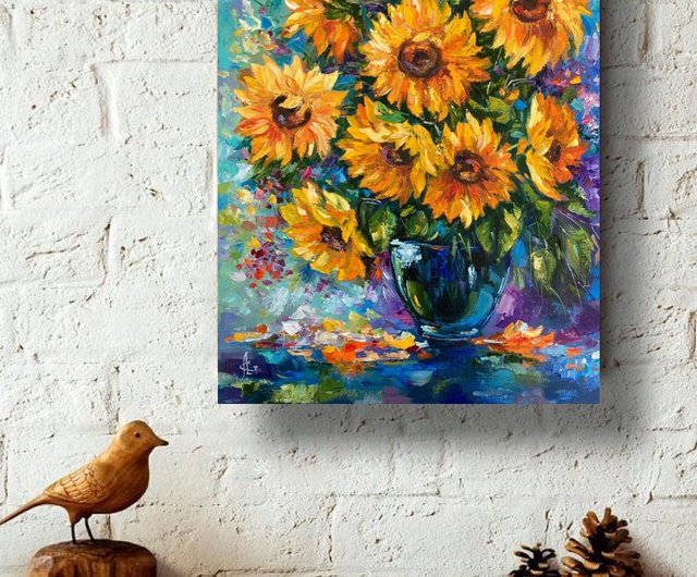 キャンバス油絵 専用 たっぷり入れた花瓶の青いお花 キャンバス油絵