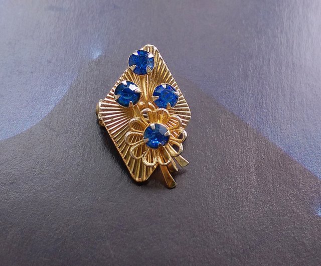 中古〉 ティファニー 14K フラワーブローチ ダイヤとサファイアの花芯