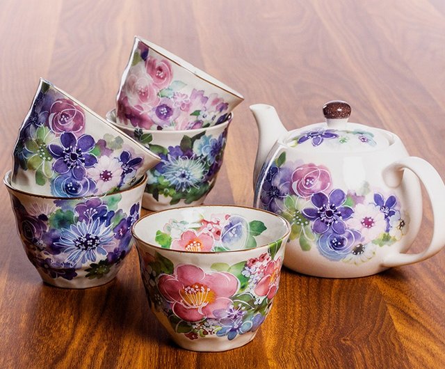 日本から輸入したスポット美濃焼とブルー陶器の花が咲く桜の急須茶碗