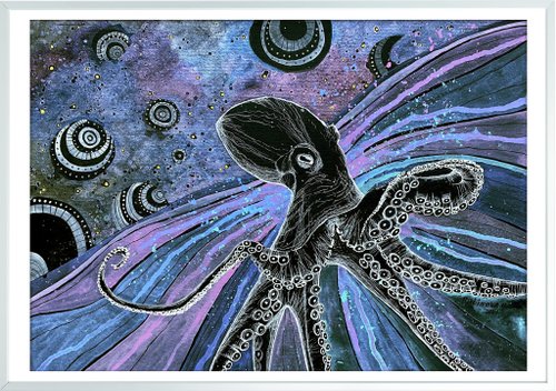 F30号】タコを捕まえる 油絵 原画 oil painting 抽象画 たこ F30号