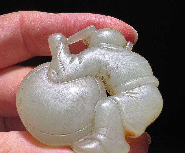 和闐玉和田玉清童子擊鼓玉雕把件古玉老玉玉器古董收藏山奇藝術｜吊飾